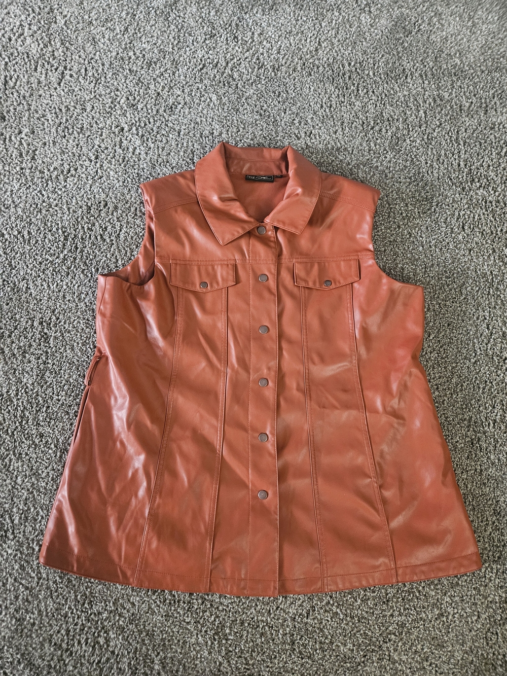 DG2 by Diane Gilman Women's Faux Leather Button Vest Coral Size 1X